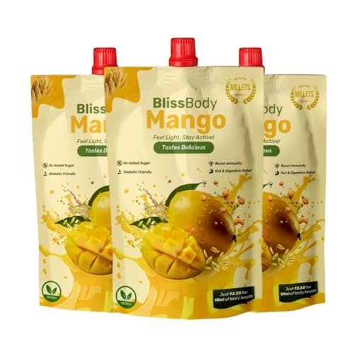 Blissbody – India’s First Sugar-Free Millet Drink | Gut-Friendly & Diabetic Safe | Mango | 200ml x 24 Pack