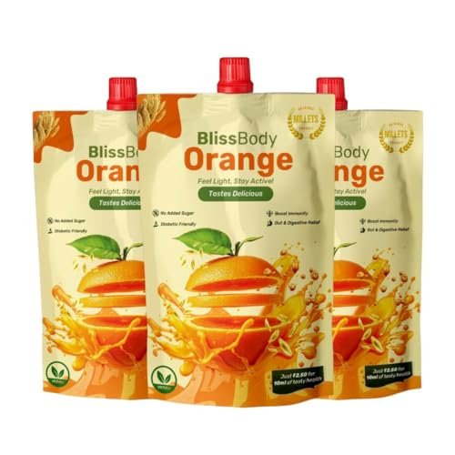 Blissbody – India’s First Sugar-Free Millet Drink | Gut-Friendly & Diabetic Safe | Orange 200ml x 24 Pack