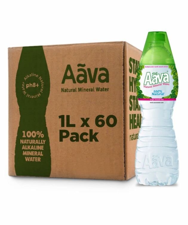 Aava Alkaline Natural Mineral Water 1 LTR Cup-Cap | Pack of 60 (Origin Aravalli Hills, 100% Alkaline pH 8.0+, Benefits of Calcium & Magnesium)