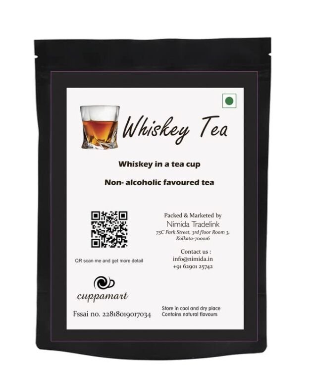 Cuppamart ® Whiskey Flavoured Black Tea, Non-Alcoholic | Single Malt | Hot or Cold Brew | High Caffeine | 50 Gm (30 Cups) | Loose