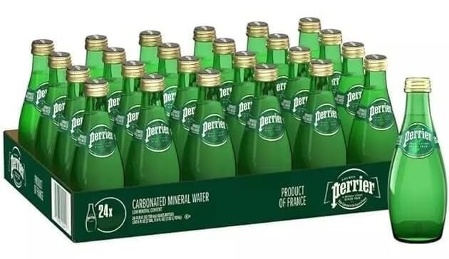 Perriers Sparkling Natural Mineral Carbonated Water – Refreshing Carbonated and Naturally Delicious 330 ml X 12 Glass Bottles (France)