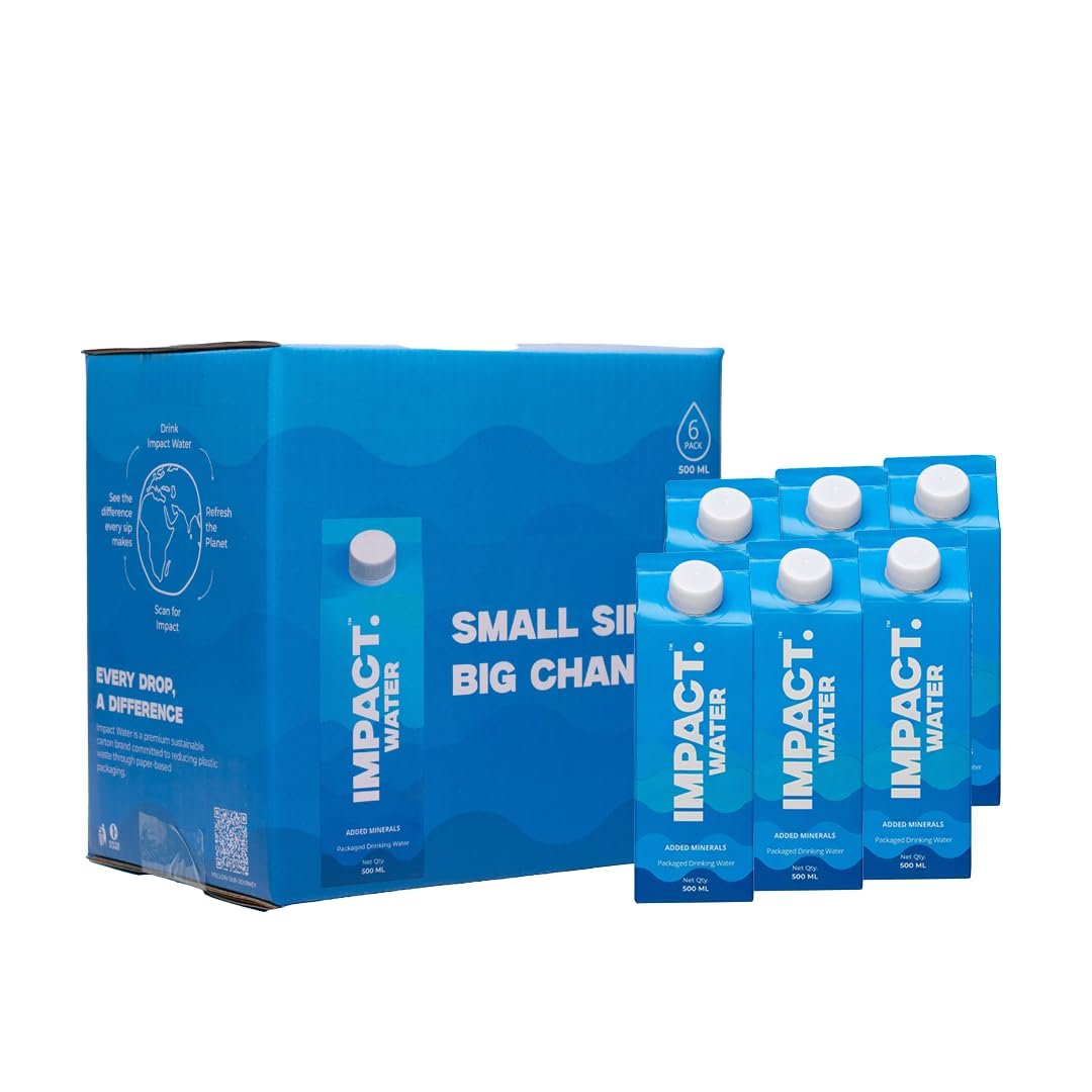 Impact Water – Premium Mineral-Enriched Drinking Water, 500ml (Pack of 6) | Eco-Friendly Paper-Based Carton | 100% Recyclable | BPA-Free | Sustainable & Safe Packaging