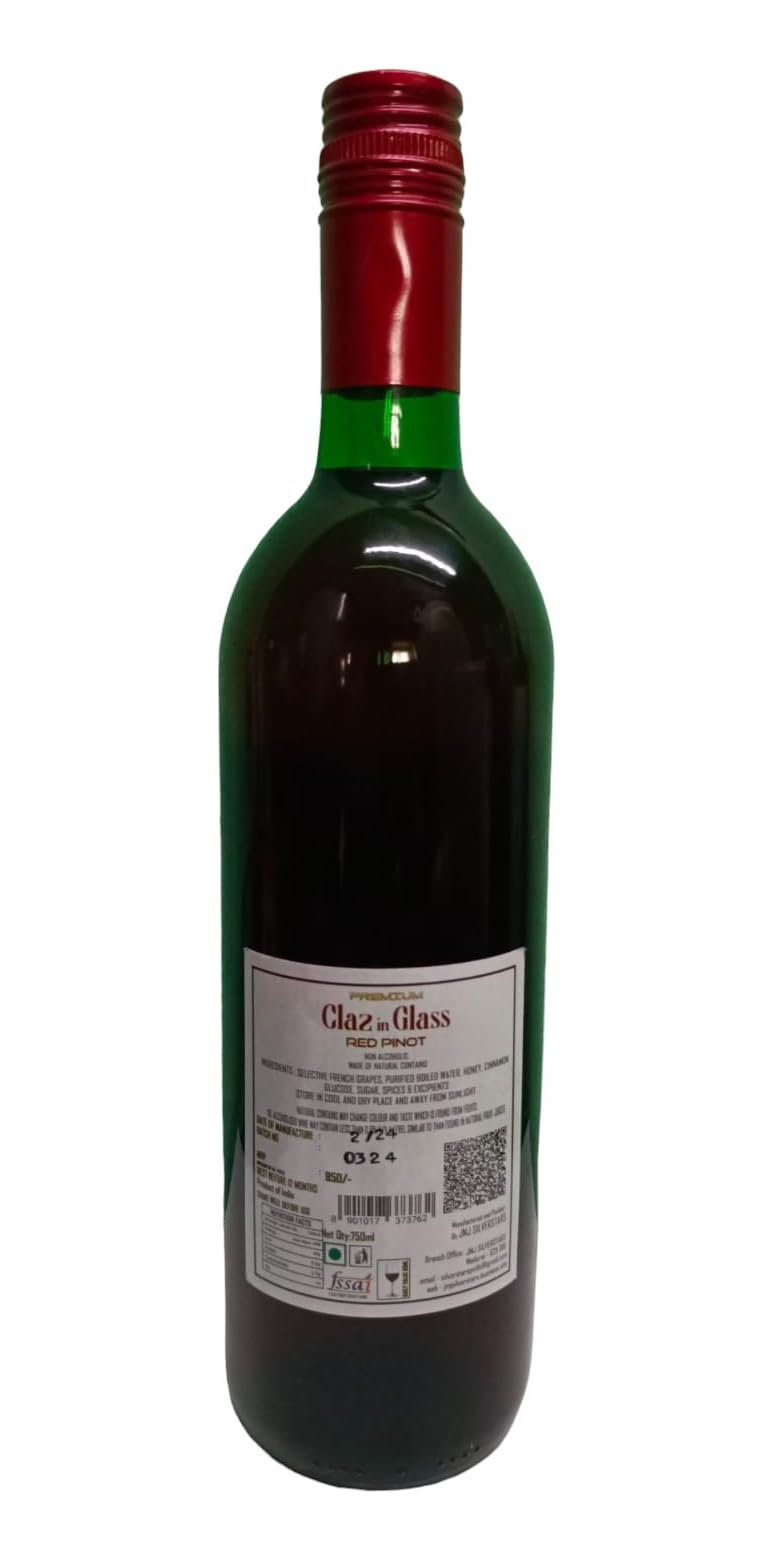 Claz in Glass Red WINE Pinot Non-Alcoholic Aged Red Wine | No Added Flavour & Colour | Premium Aged Alcohol Free Drinks (750ml) Pack of 2 - Image 2