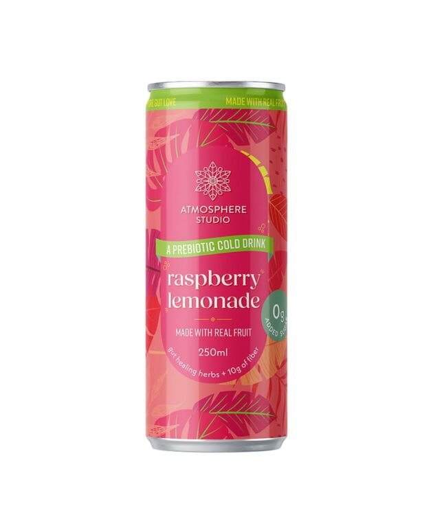 Atmosphere Studio Prebiotic Soda, Raspberry Lemonade (250ml), Sugar-Free, Zero Artificial Sweeteners, Refreshing Soft drink with Fizz, No Artificial Colours, Low Calorie, Pack of 6