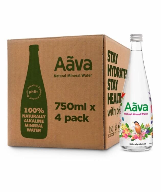 Aava Natural Mineral Water 750 ml Glass Bottle (Naturally Alkaline ; Origin Aravalli Range; pH 8+; Benefits of Calcium and Magnesium(Pack of 4 Bottles)