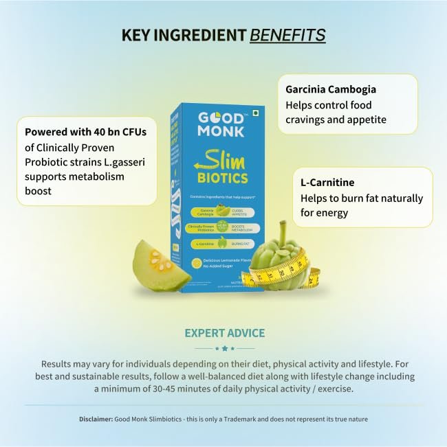 Good Monk Slimbiotics with Garcinia Cambogia, L-Carnitine, Prebiotics & 40 Bn CFU Probiotics | Weight Loss for Women & Men | Boosts Metabolism & Reduces Cravings Naturally | 30 Days Pack - Image 8