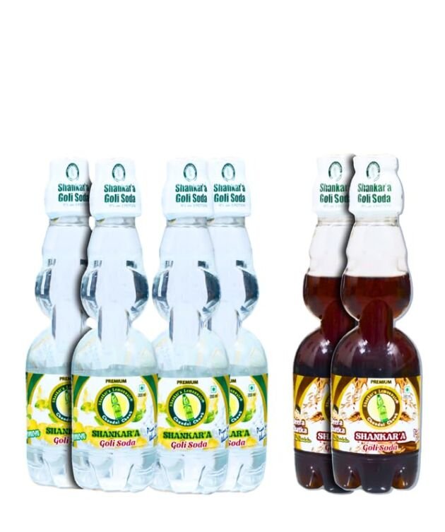 Shankar'a-Goli Soda – Assorted Pack of 6 | Soft Carbonated Drink | 4 x Lemon, 2 x Jeera Chatka | 6 Bottles x 200ml | Contains Added Flavours