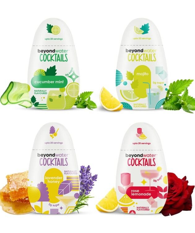 Beyond Water Cocktail Mixer - Assorted Pack - 4 65 ml each, Makes 20 Servings each | Zero Calorie Sugar-Free Mixer for Cocktails, Mocktails Drinks Beverages | Non Alcoholic Premium Cocktail Mixer