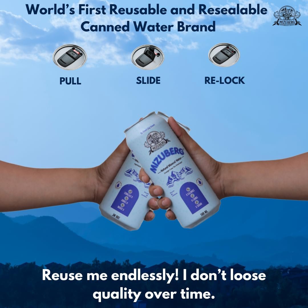 Mizuberg Natural Mineral Water, 500 ml, Alkaline pH 7+, Zero Calories, Resealable Can (Pack Of 3) - Image 2