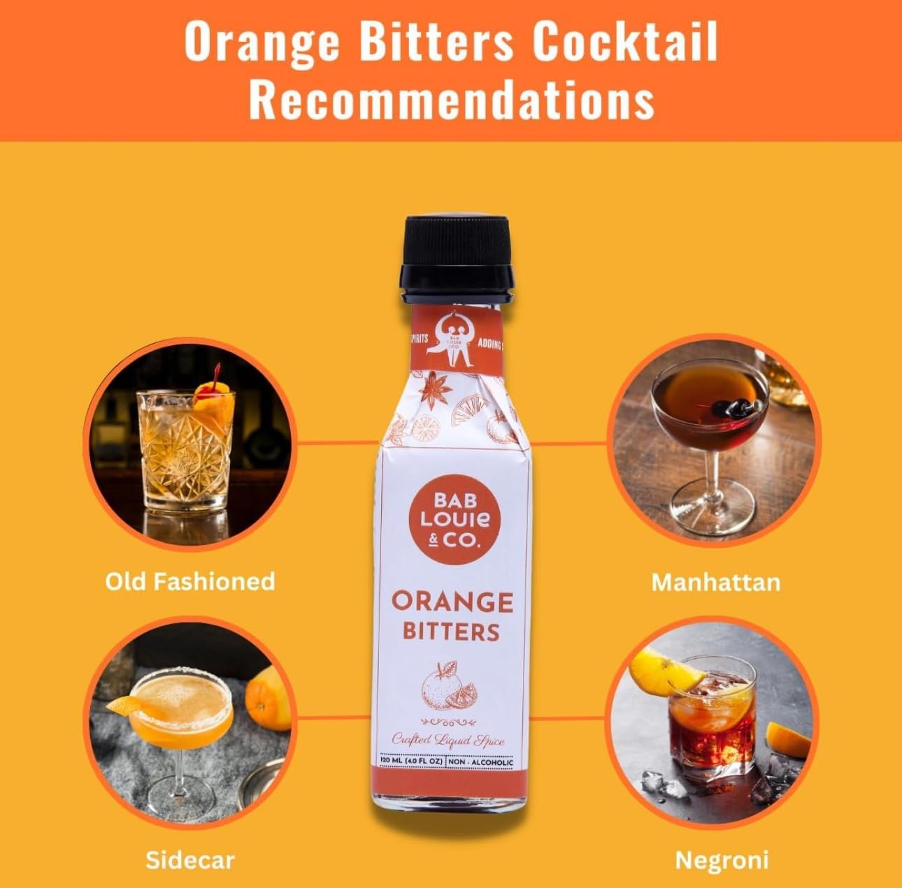 Bab Louie & Co. Combo Aromatic Spiced & Orange Bitters | Non-Alcoholic Craft Bitters (120ml Each) | Distinct Aromatic Notes | Old Fashioned, Dutchess, Gin and Tonic based Cocktails - Image 5