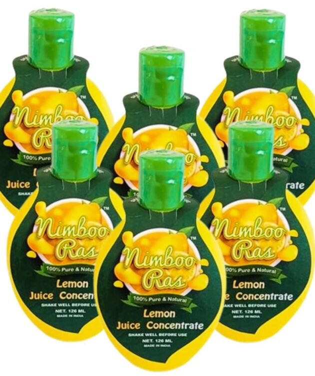Nimboo Ras Yellow Lemon Juice Concentrate-Experience Asli Lemon Juice for Drinks,Cooking,Salad and Weight Loss - 100% Pure Natural Goodness - 126ml (Pack of 6)