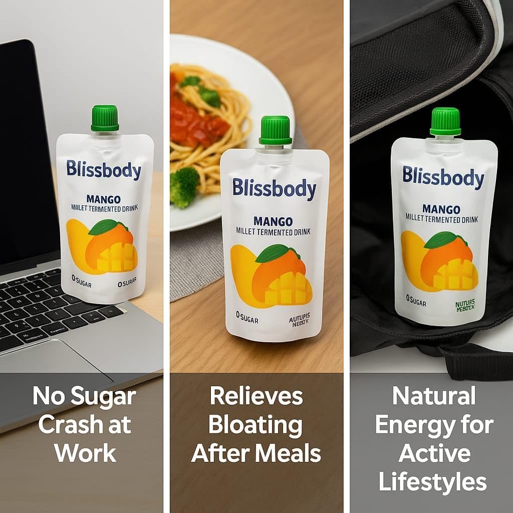 Blissbody – India’s First Sugar-Free Millet Drink | Gut-Friendly & Diabetic Safe | Pineapple, Mango, Orange | 200ml x 24 Pack - Image 7