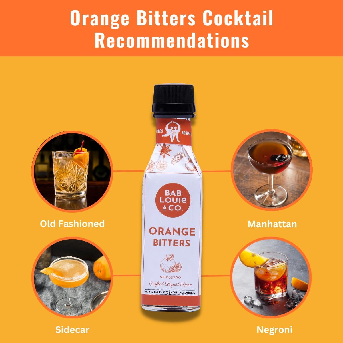 Bab Louie & Co. Orange Bitters For Cocktails, India's First Non-Alcoholic Award Winning Bitters, Natural Made With Real Fruits, Herbs & Spices, Fresh Citrus Notes, Manhattan, Negroni, 120ml - Image 4
