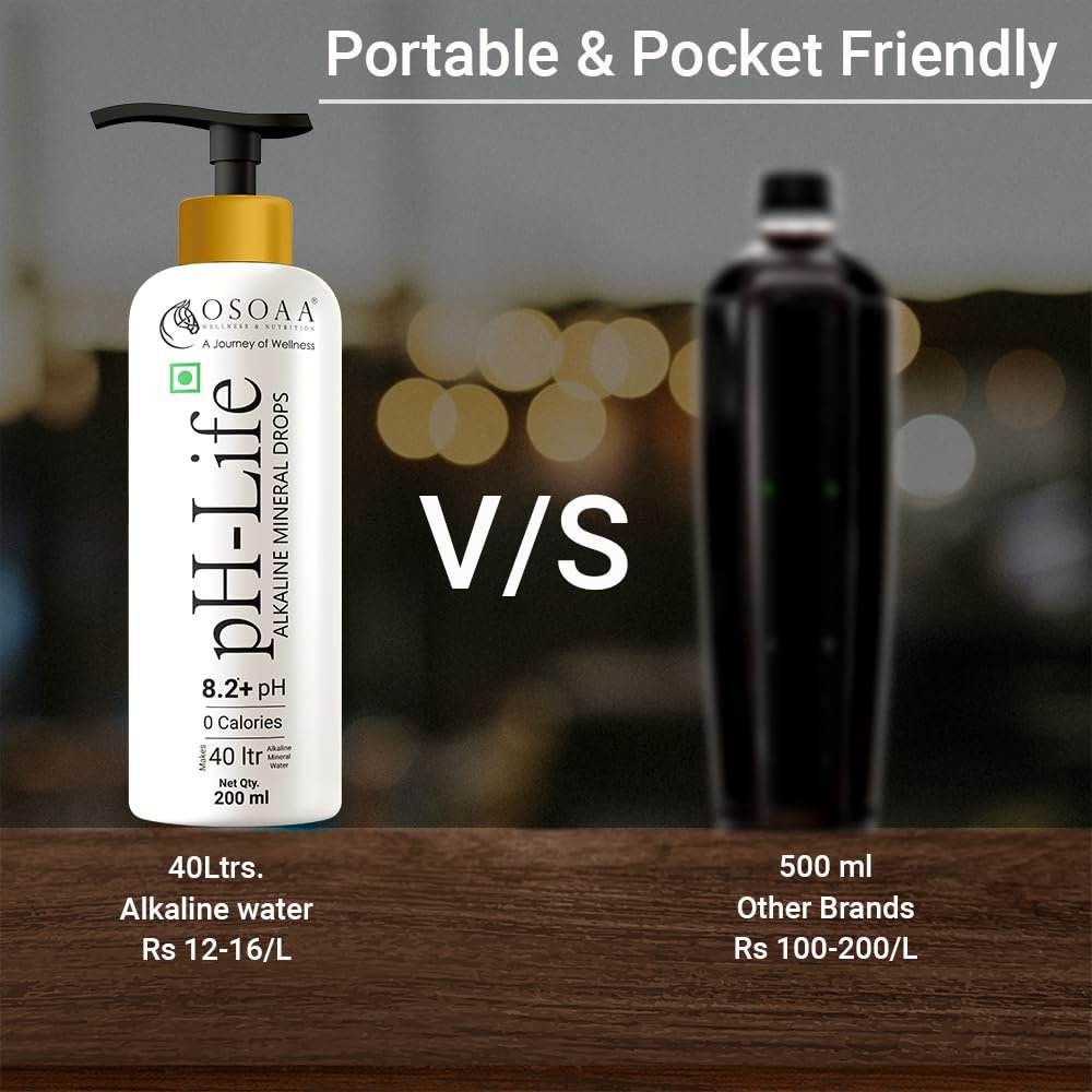 OSOAA Ph-Life Vegetarian Alkaline Mineral Water Drops (200Ml)|Makes 40L Alkaline Water|8.2+ Ph Booster Drops For Ro Water|14 Minerals,0 Calorie|Drinking Water Enhancer Liquid - Image 4