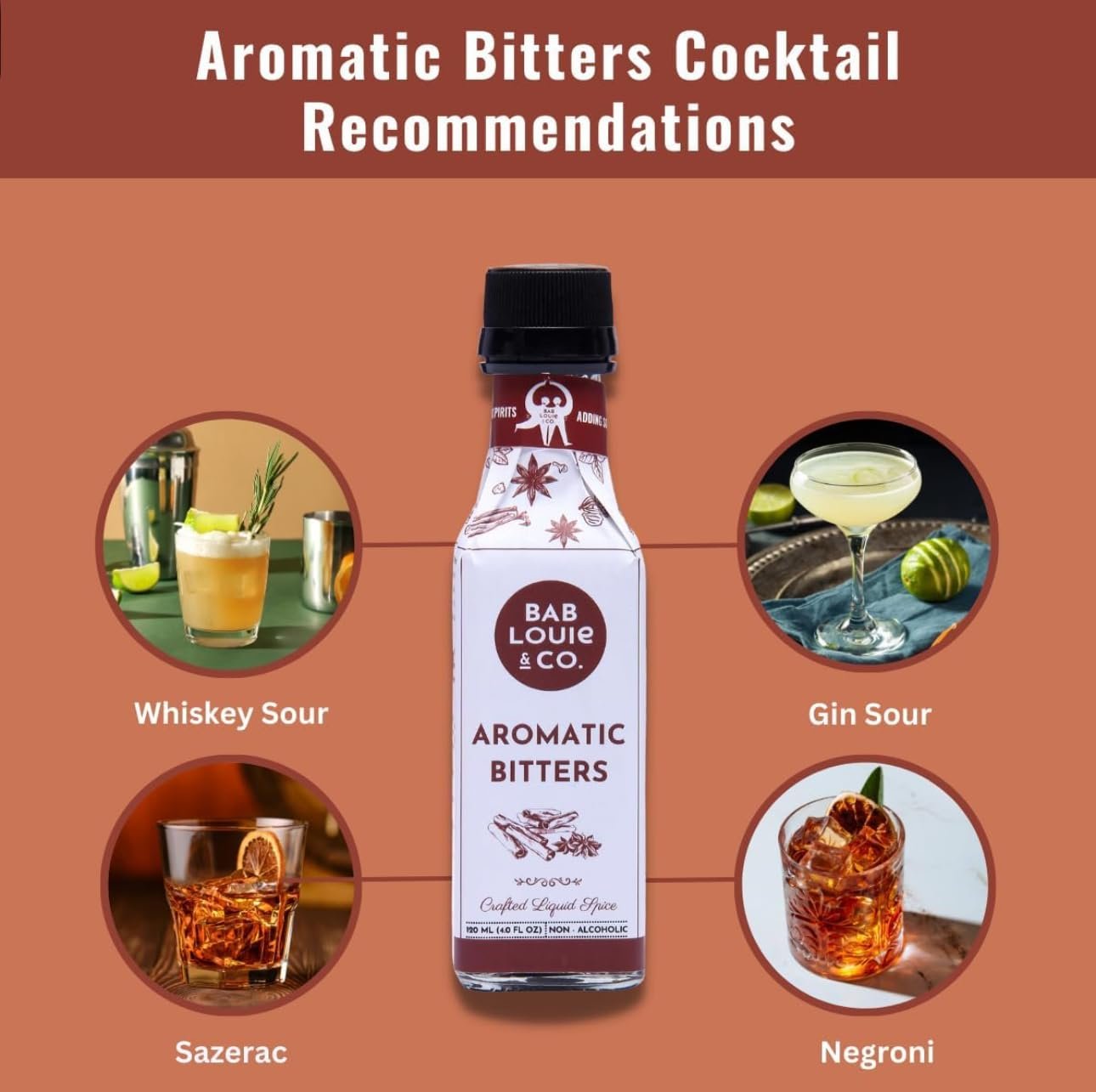 Bab Louie & Co. Combo Aromatic Spiced & Orange Bitters | Non-Alcoholic Craft Bitters (120ml Each) | Distinct Aromatic Notes | Old Fashioned, Dutchess, Gin and Tonic based Cocktails - Image 4