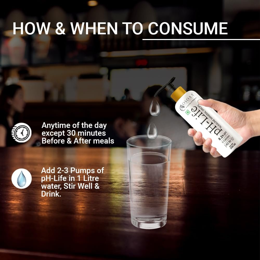 OSOAA Ph-Life Vegetarian Alkaline Mineral Water Drops (200Ml)|Makes 40L Alkaline Water|8.2+ Ph Booster Drops For Ro Water|14 Minerals,0 Calorie|Drinking Water Enhancer Liquid - Image 6