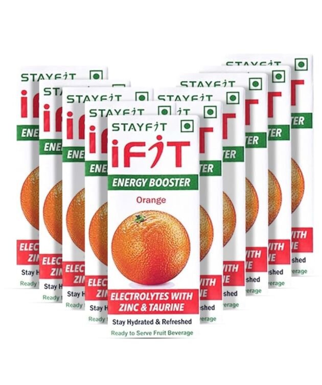 Stayfit iFit Energy Booster Enriched with Electrolytes, Zinc & Taurine Energy Drink (10x200 ml, Orange Flavored)