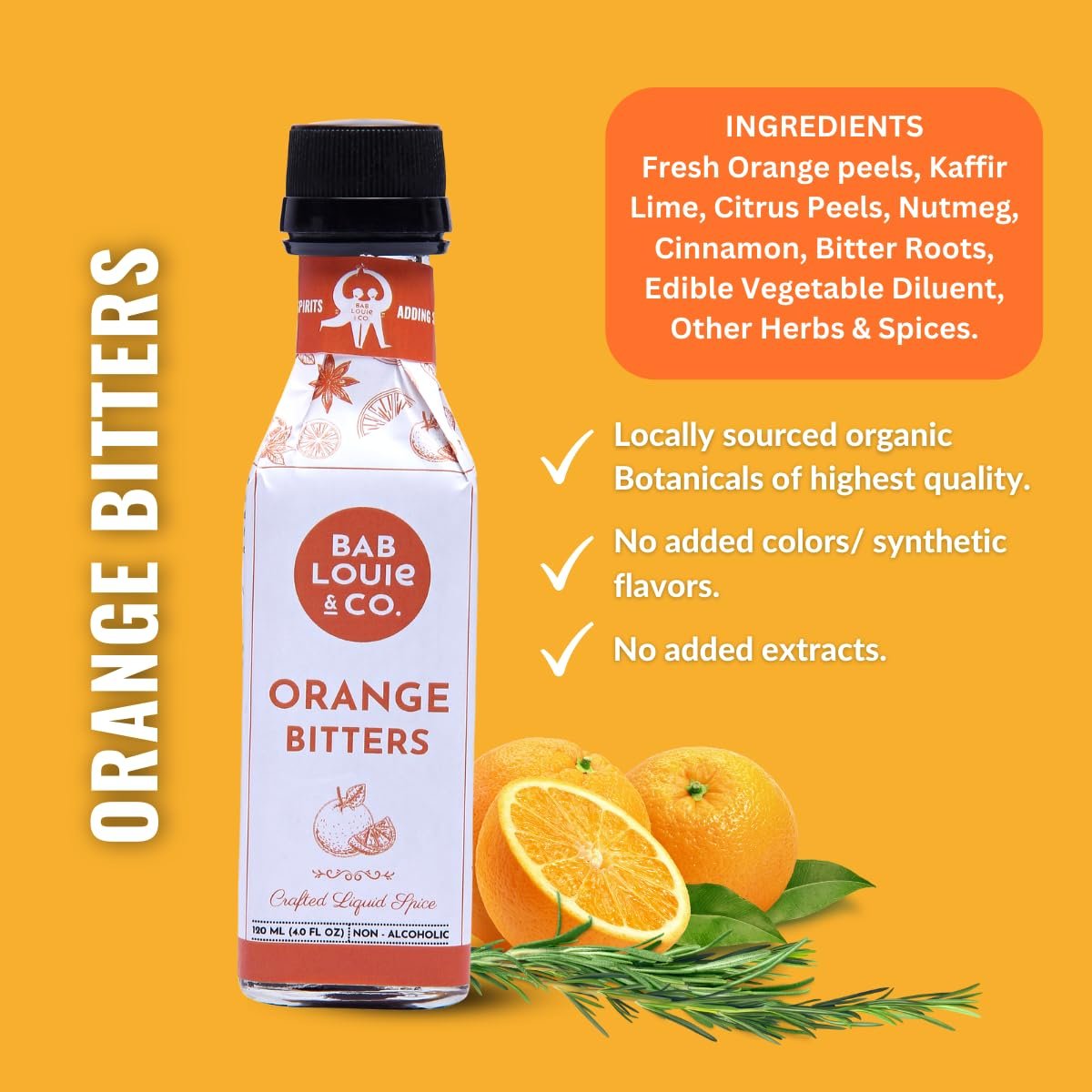 Bab Louie & Co. Orange Bitters For Cocktails, India's First Non-Alcoholic Award Winning Bitters, Natural Made With Real Fruits, Herbs & Spices, Fresh Citrus Notes, Manhattan, Negroni, 120ml - Image 5