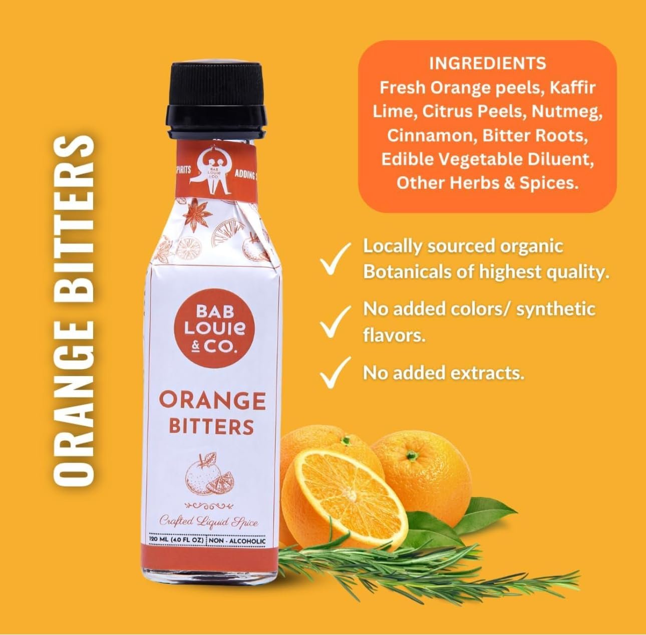 Bab Louie & Co. Combo Aromatic Spiced & Orange Bitters | Non-Alcoholic Craft Bitters (120ml Each) | Distinct Aromatic Notes | Old Fashioned, Dutchess, Gin and Tonic based Cocktails - Image 6