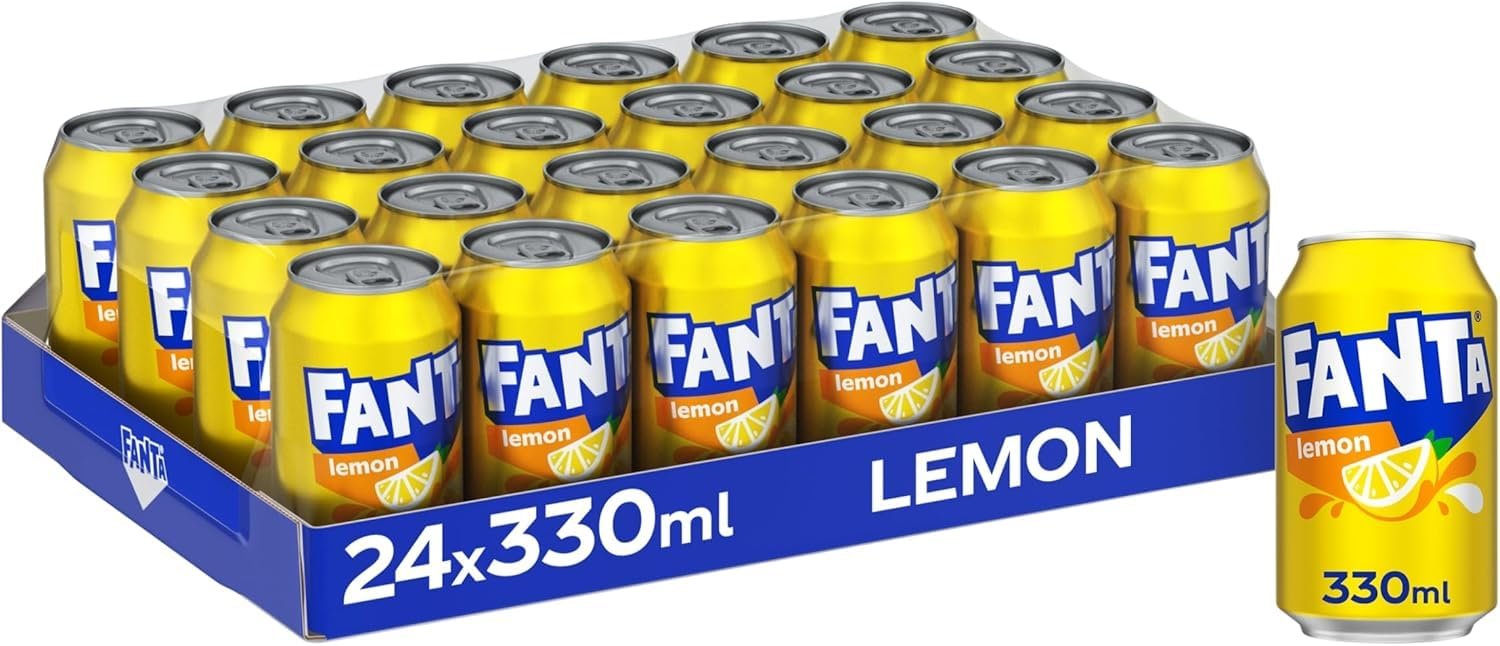 Fanta Lemon Carbonated Soft Drink, 24 Cans Pack, X 330ml Each, Refreshing Citrus Beverage (Product Of UK)