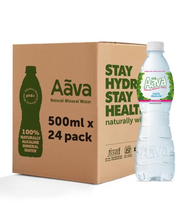 Aava Naturally Alkaline Mineral Water 500ml | (Origin Aravalli Hills, 100% Alkaline pH 8.0+, Benefits of Calcium & Magnesium) (500ml Pack of 24)
