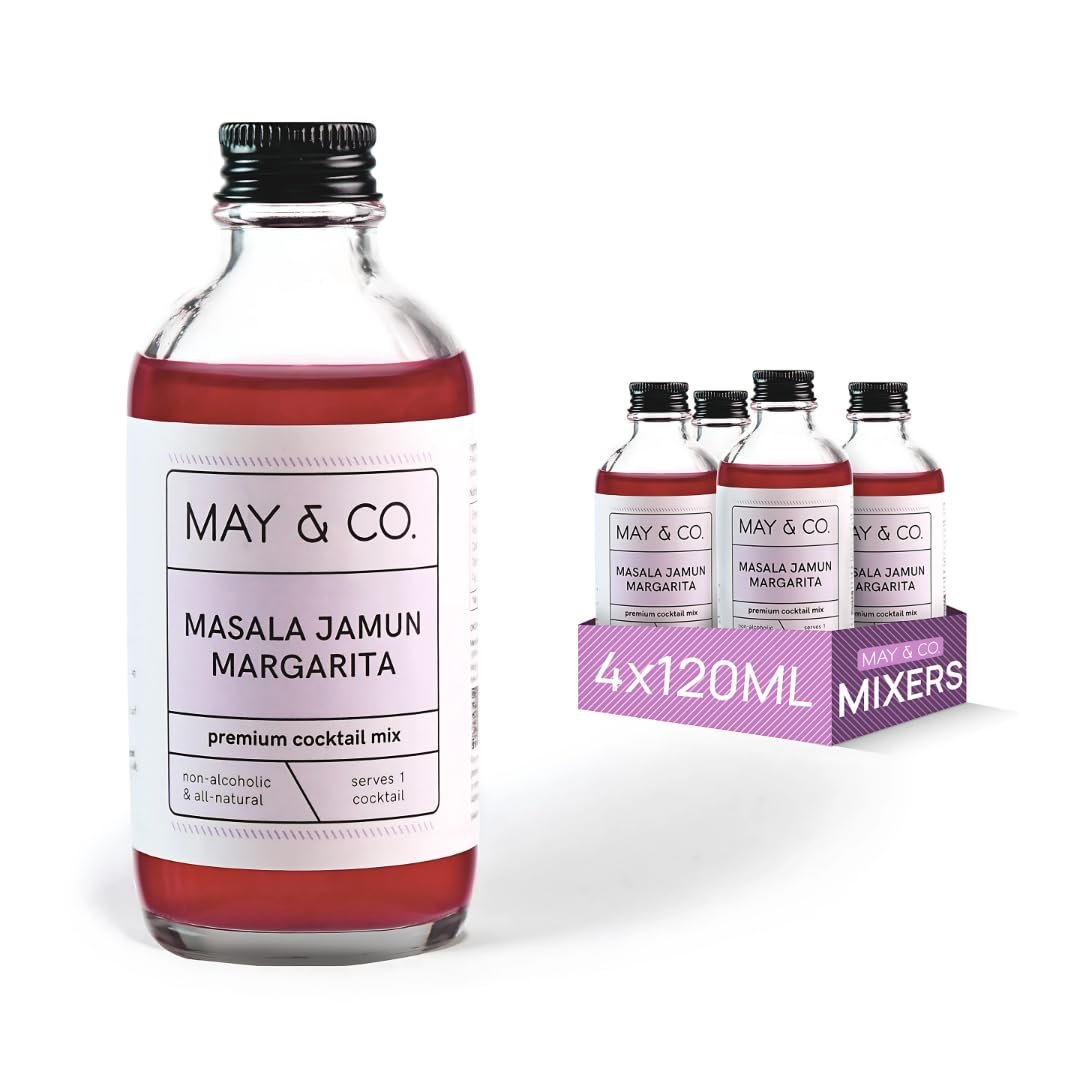 MAY & CO. Masala Jamun Margarita Cocktail Mix - Cocktail Mixer for Tequila, Gin, Vodka - Pack of 4 (480ml) - Makes 4 Cocktails - Handcrafted Non-alcoholic Beverage