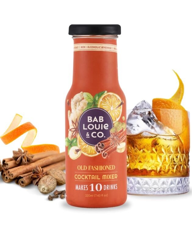 Bab Louie & Co. Old Fashioned Craft Cocktail Mixer | Makes 7 Cocktails & Mocktails | Non-Alcoholic & 100% Natural Mixers | Old Fashioned Syrup with Bitters, Orange & Cherry | Zero Preservatives | 220ml