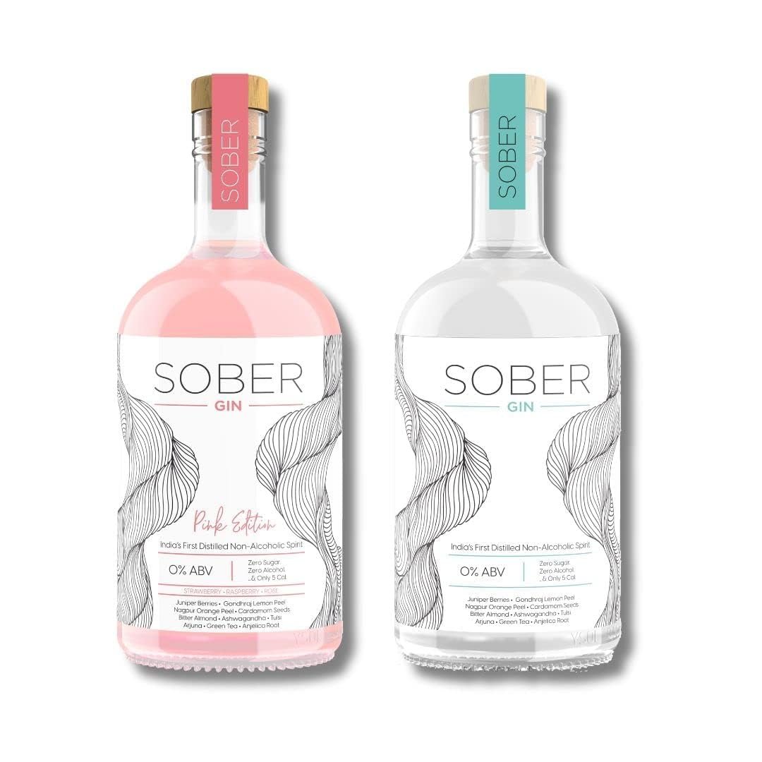 SOBER Non-Alcoholic Gin Set – 2 Flavor Variety Pack for Cocktail Lovers – Alcohol-Free & Refreshing (Pink & Blue)