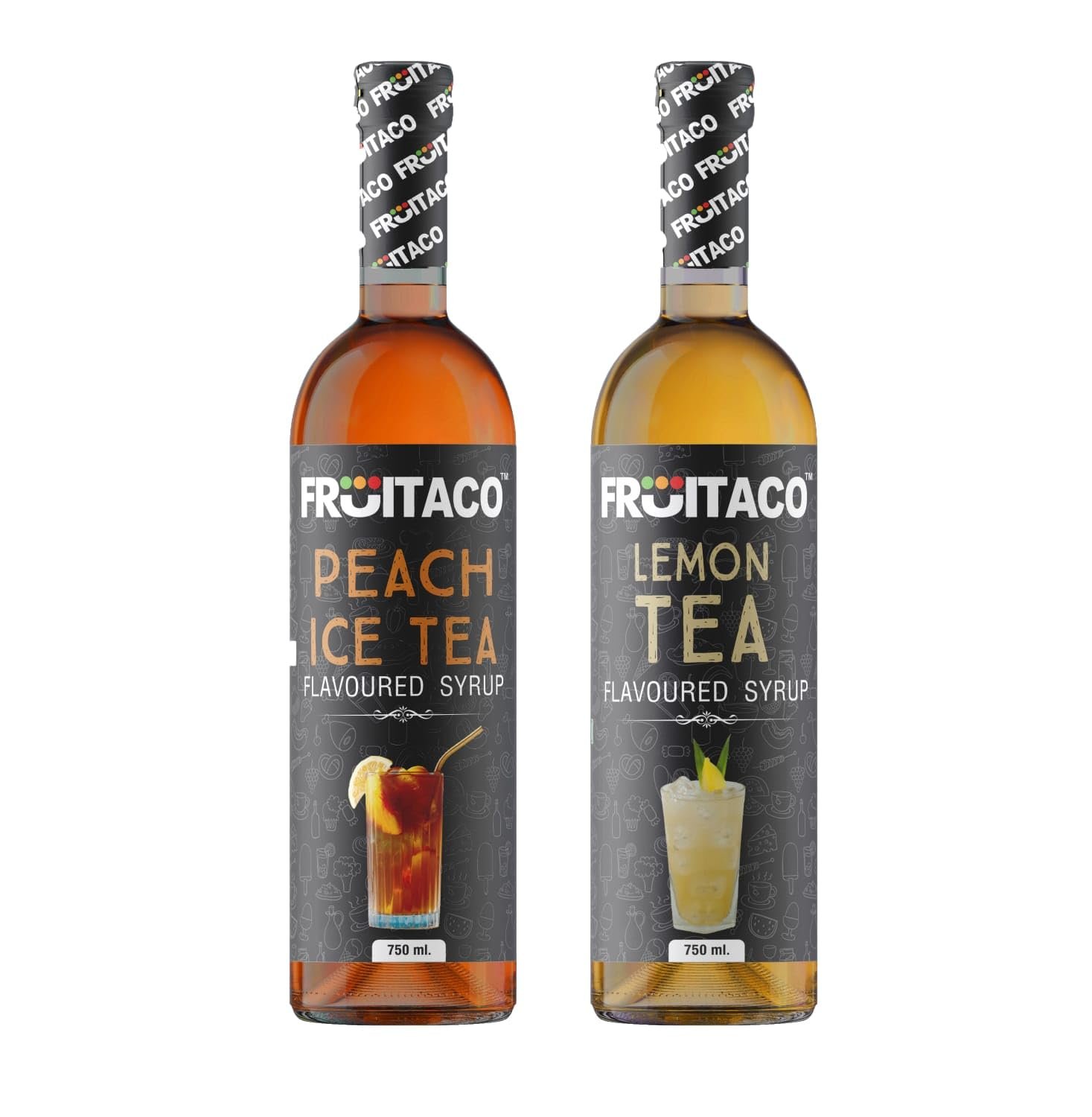 Fruitaco Syrups Combo| Peach Ice Tea & Lemon Tea Syrups- 750ml each| Perfect Mixer For Enhancing Mocktails & Cocktails, Drinks & Mojitos, at Parties, For All Your Mixing Needs |Non-Alcoholic