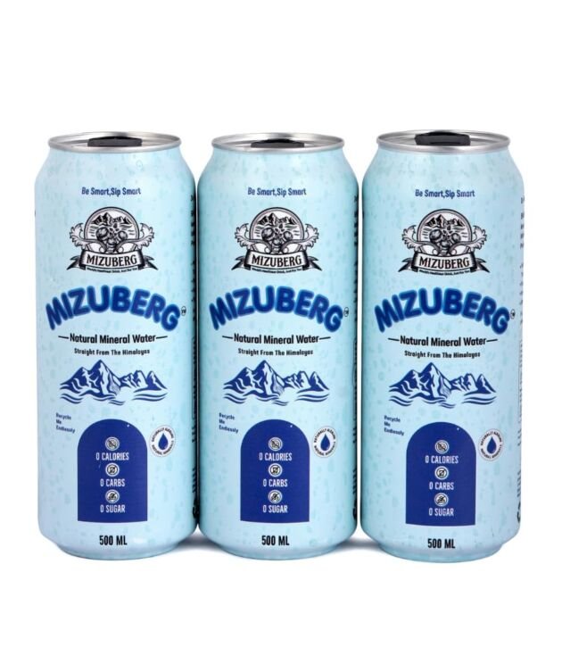 Mizuberg Natural Mineral Water, 500 ml, Alkaline pH 7+, Zero Calories, Resealable Can (Pack Of 3)