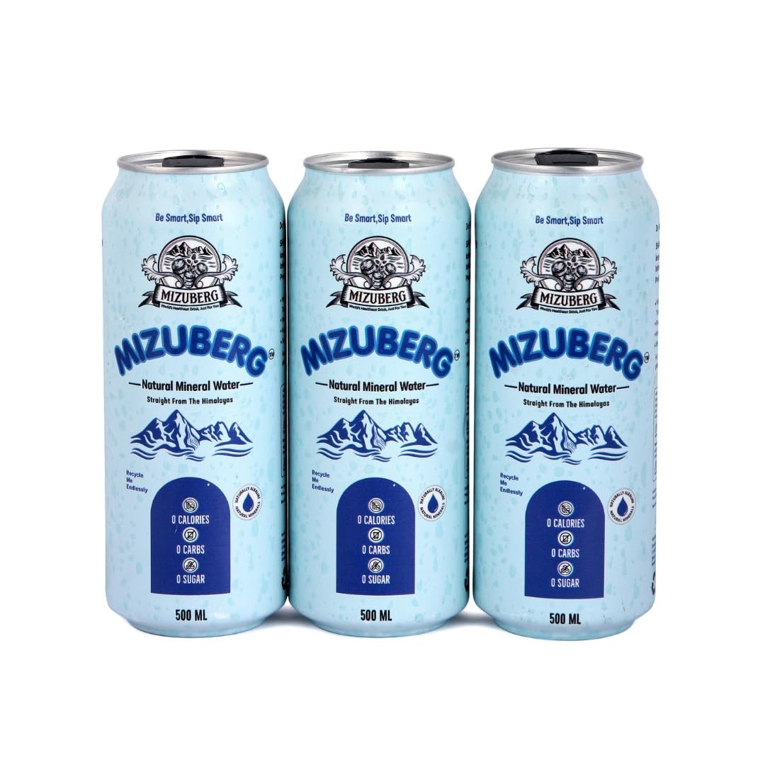 Mizuberg Natural Mineral Water, 500 ml, Alkaline pH 7+, Zero Calories, Resealable Can (Pack Of 3)
