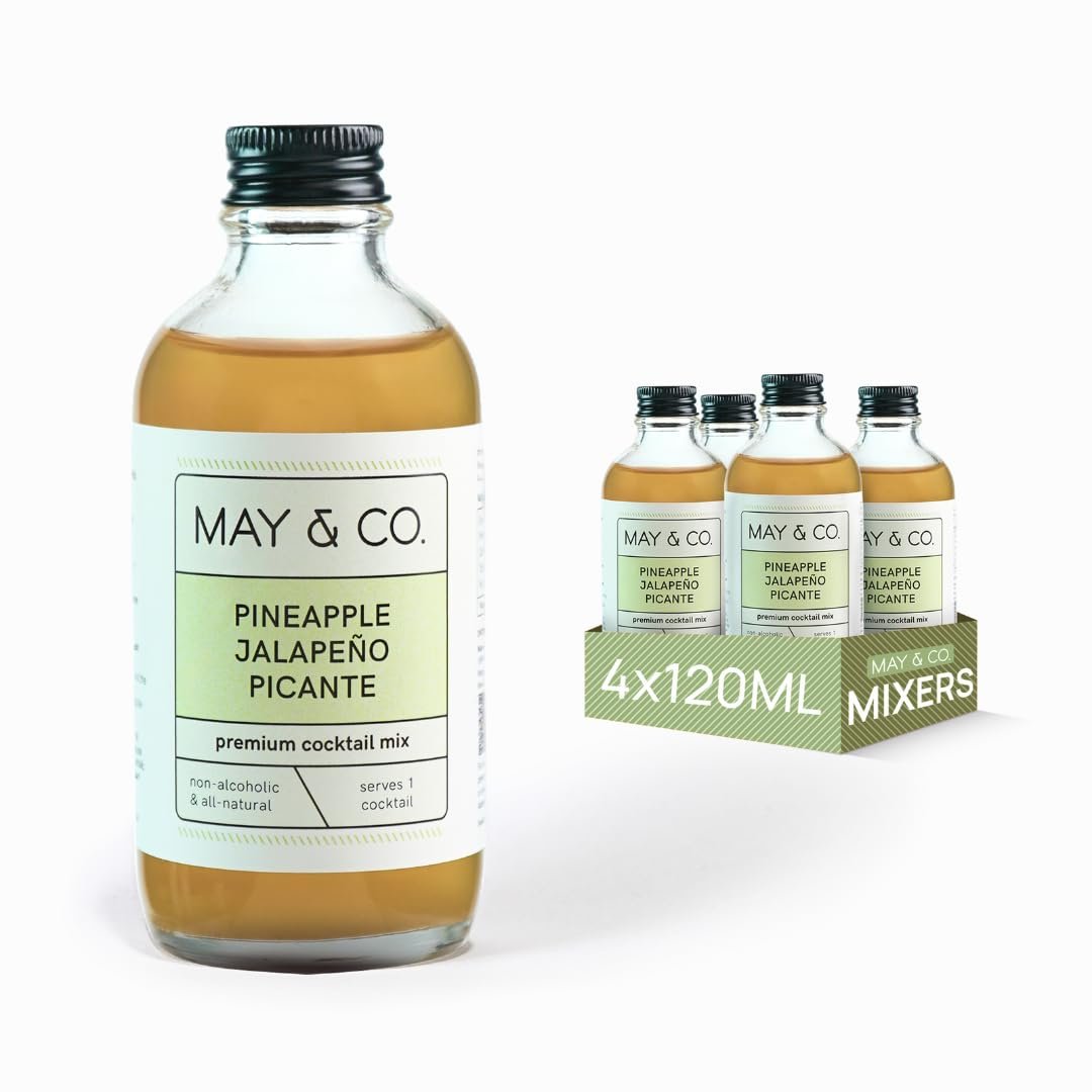 MAY & CO. Pineapple Jalapeño Picante Cocktail Mix - Cocktail Mixer for Tequila, Gin, Vodka - Pack of 4 (480ml) - Makes 4 Cocktails - Handcrafted Non-alcoholic Beverage