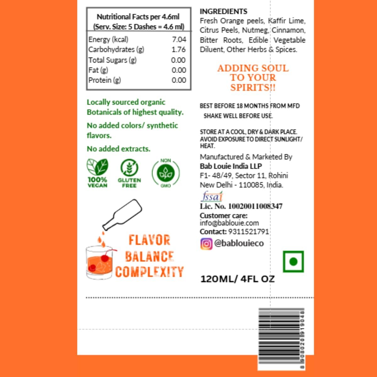 Bab Louie & Co. Orange Bitters For Cocktails, India's First Non-Alcoholic Award Winning Bitters, Natural Made With Real Fruits, Herbs & Spices, Fresh Citrus Notes, Manhattan, Negroni, 120ml - Image 8