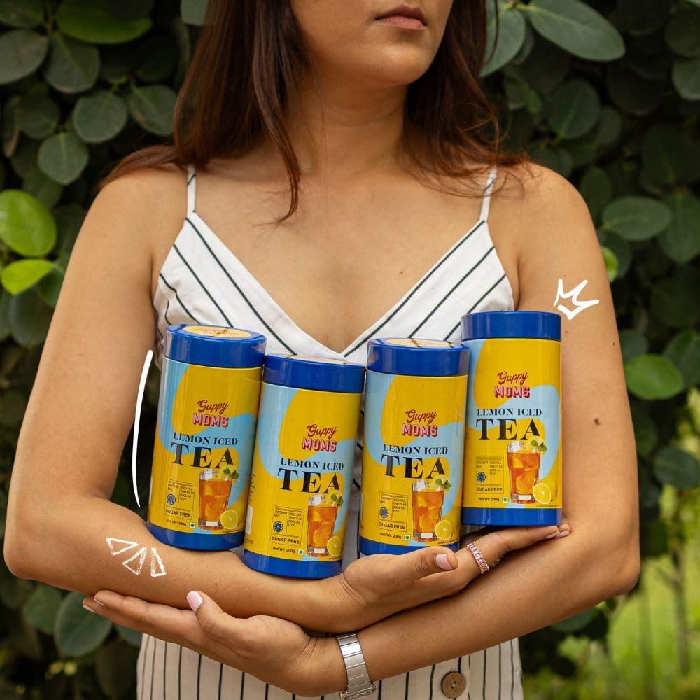 Guppy Moms Lemon Iced Tea Powder – Sugar-Free Fruit Drink | Refreshing Energy Drink Alternative | Premium Mixer for Mocktails & Summer Beverages | 200g Pack (Up to 20 Servings) - Image 3