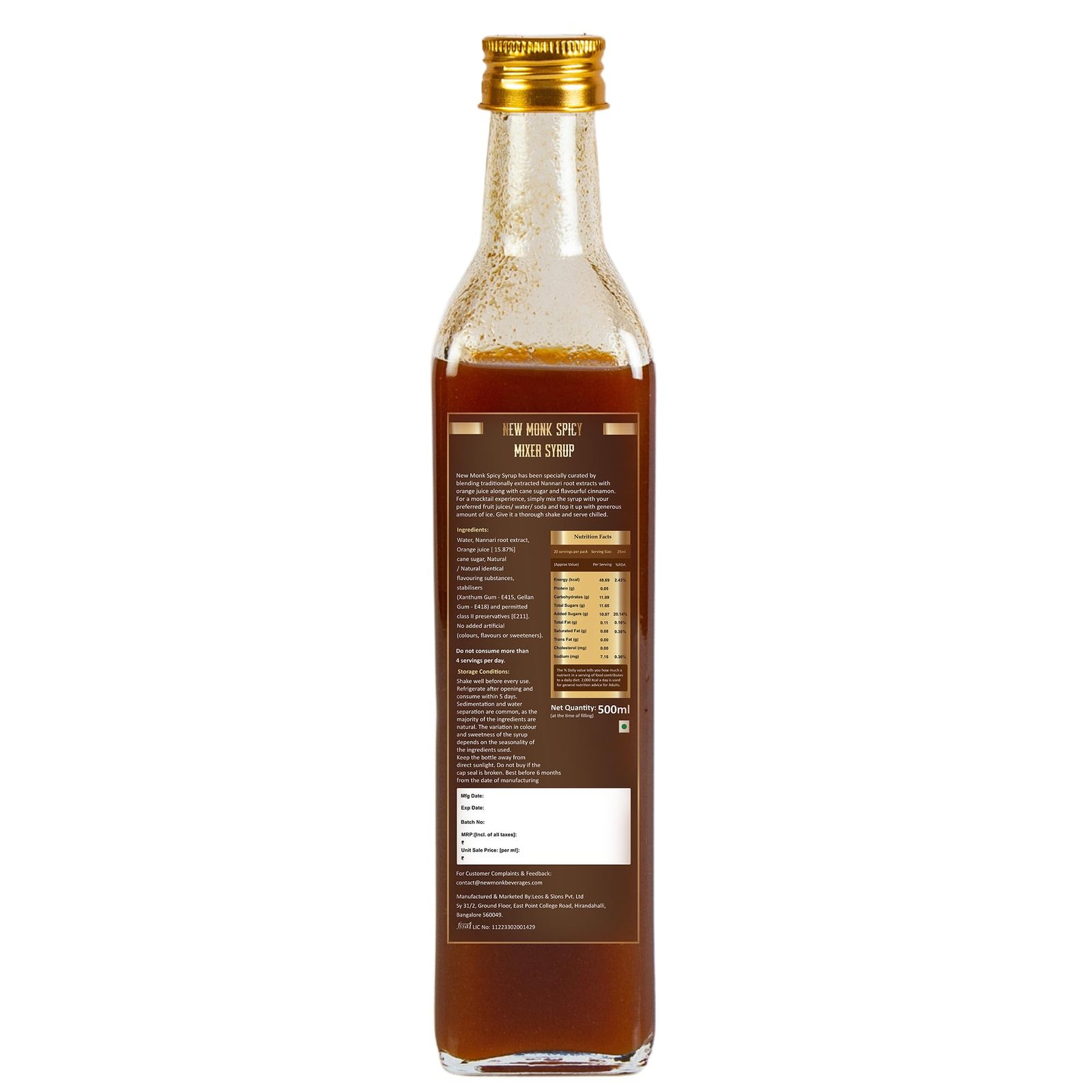 New Monk Nannari Syrup for Cocktails & Mocktails( Pack of 2x500 ml)| Natural Non- Alcoholic Sarsaparilla Root based Mixer for Instant Party Drinks, Iced Teas, Slushies, Squash | No Added Artificial Colors or Sweeteners (Spicy Spicy) - Image 6