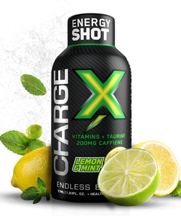CHARGE X Energy Shot – Lemon & Mint (Pack of 6) | 200mg Caffeine + Taurine + B-Vitamins | Instant Energy Booster | Sugar-Free Pre-Workout Health Supplement | 57ml Each