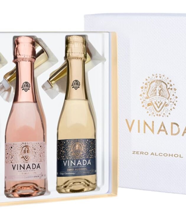 Vinada - Non Alcoholic Wine - Chardonnay, Sparkling Gold, & Sparkling Rosé Gift Pack - 200 ml (3 Glass Bottles) - FULL EXPERIENCE GIFTBOX
