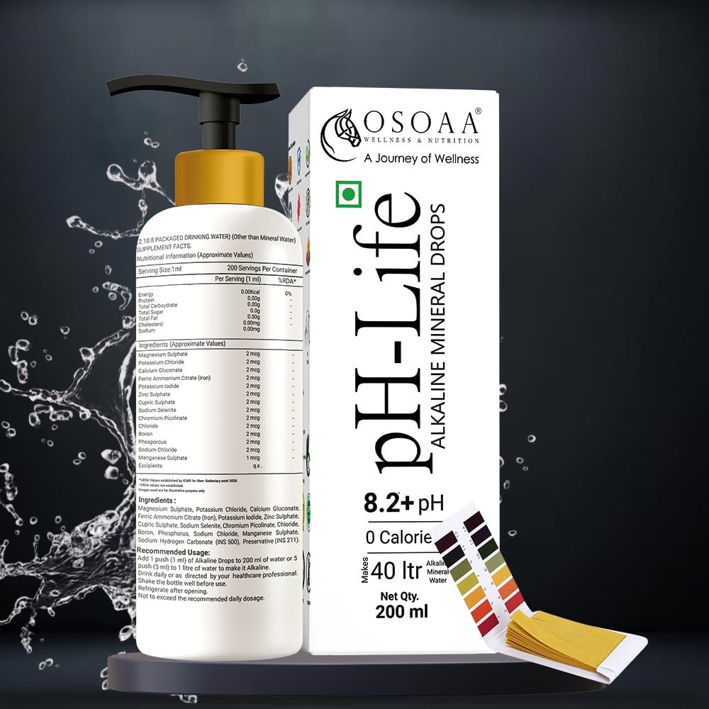 OSOAA Ph-Life Vegetarian Alkaline Mineral Water Drops (200Ml)|Makes 40L Alkaline Water|8.2+ Ph Booster Drops For Ro Water|14 Minerals,0 Calorie|Drinking Water Enhancer Liquid - Image 3