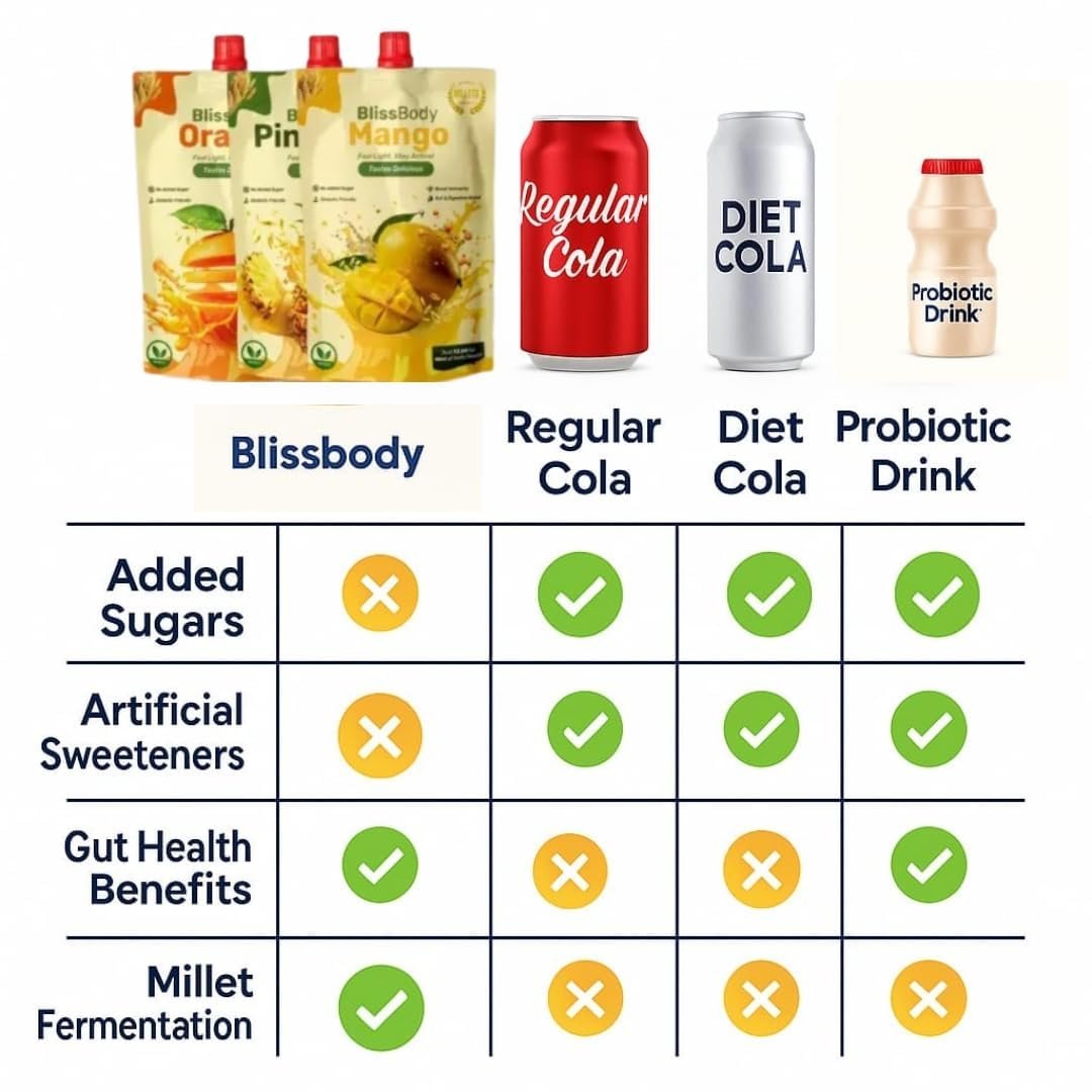 Blissbody – India’s First Sugar-Free Millet Drink | Gut-Friendly & Diabetic Safe | Pineapple, Mango, Orange | 200ml x 24 Pack - Image 3