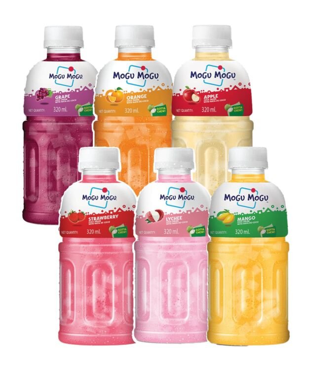 Mogu Mogu Multi Flavour Juice Drink with Nata de Coco Jelly 320ml (Pack of 6) | Refreshing Tropical Thai-Made Sip & Chew Beverage.