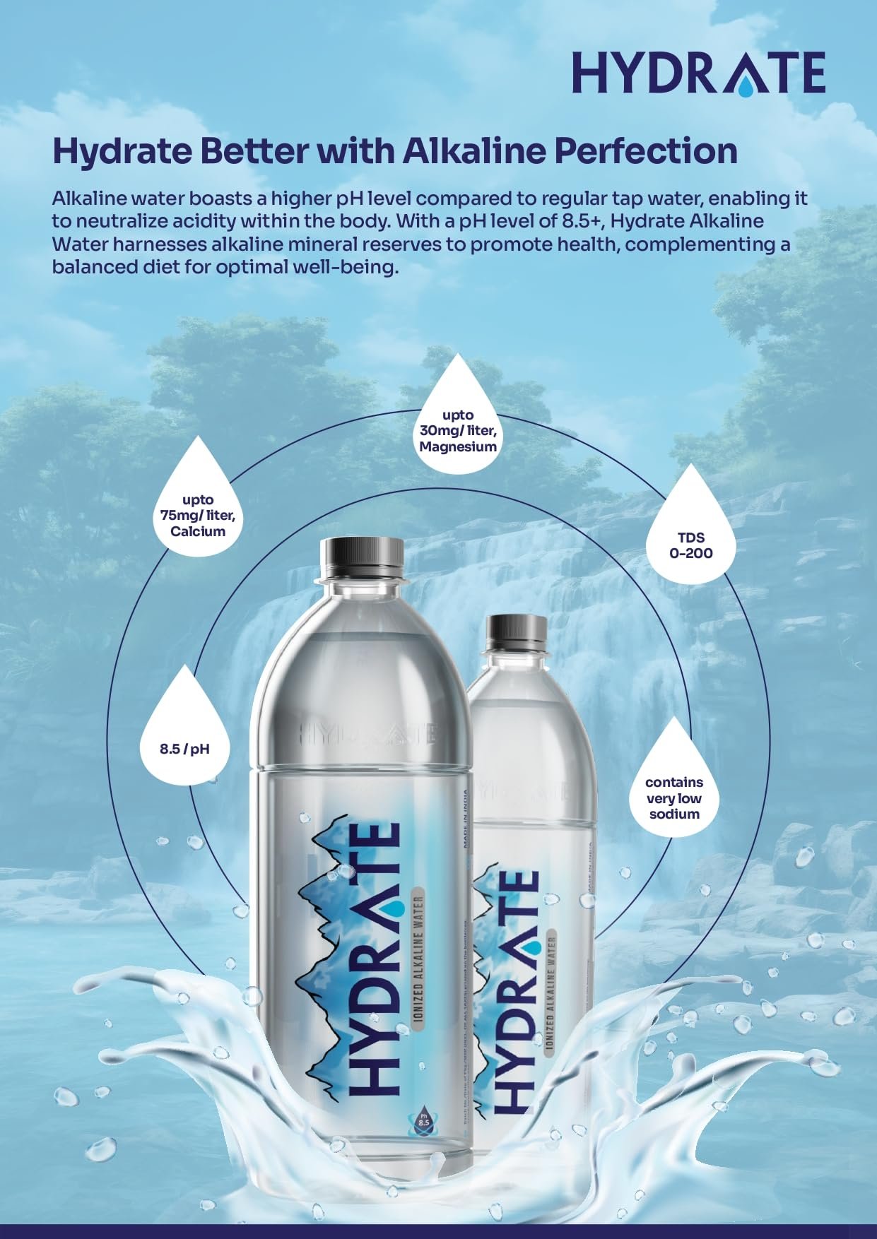 Hydrate Alkaline Water | 1L (Pack Of 9) | Ionized | with Essential And Natural Nutritious Minerals Contains 8.5 pH | Balance and Purity |Elevate Your Hydration | Enhanced Vitality - Image 2