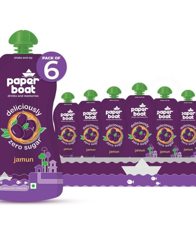 Paper Boat Jamun, Fruit Juice, Zero Sugar Low-Calorie Drink, No Added Preservatives and Colours (Pack of 6, 200ml each)