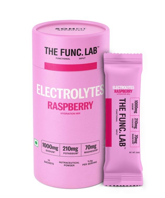 The Func. Lab Daily Electrolytes - Raspberry | 15 Sachets | Instant Hydration Powder with Sodium, Potassium, Magnesium | Sugar-Free, No Preservatives | Instant Energy, Performance & Recovery Drink