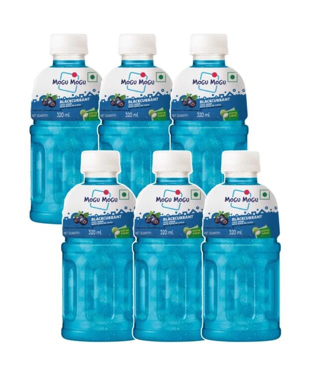 Mogu Mogu Blackcurrant Juice with Nata de Coco Jelly 320ml (Pack of 6) | Refreshing Tropical Thai-Made Sip & Chew Beverage