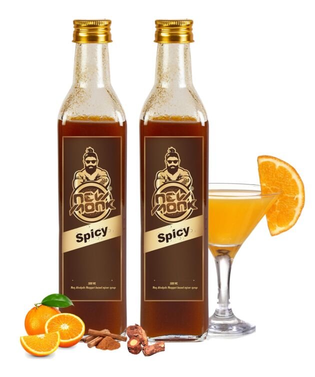 New Monk Nannari Syrup for Cocktails & Mocktails( Pack of 2x500 ml)| Natural Non- Alcoholic Sarsaparilla Root based Mixer for Instant Party Drinks, Iced Teas, Slushies, Squash | No Added Artificial Colors or Sweeteners (Spicy Spicy)