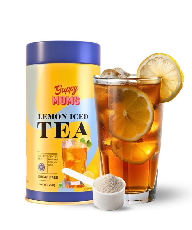 Guppy Moms Lemon Iced Tea Powder – Sugar-Free Fruit Drink | Refreshing Energy Drink Alternative | Premium Mixer for Mocktails & Summer Beverages | 200g Pack (Up to 20 Servings)