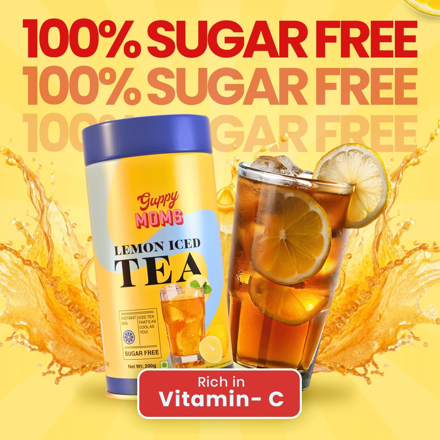 Guppy Moms Lemon Iced Tea Powder – Sugar-Free Fruit Drink | Refreshing Energy Drink Alternative | Premium Mixer for Mocktails & Summer Beverages | 200g Pack (Up to 20 Servings) - Image 8