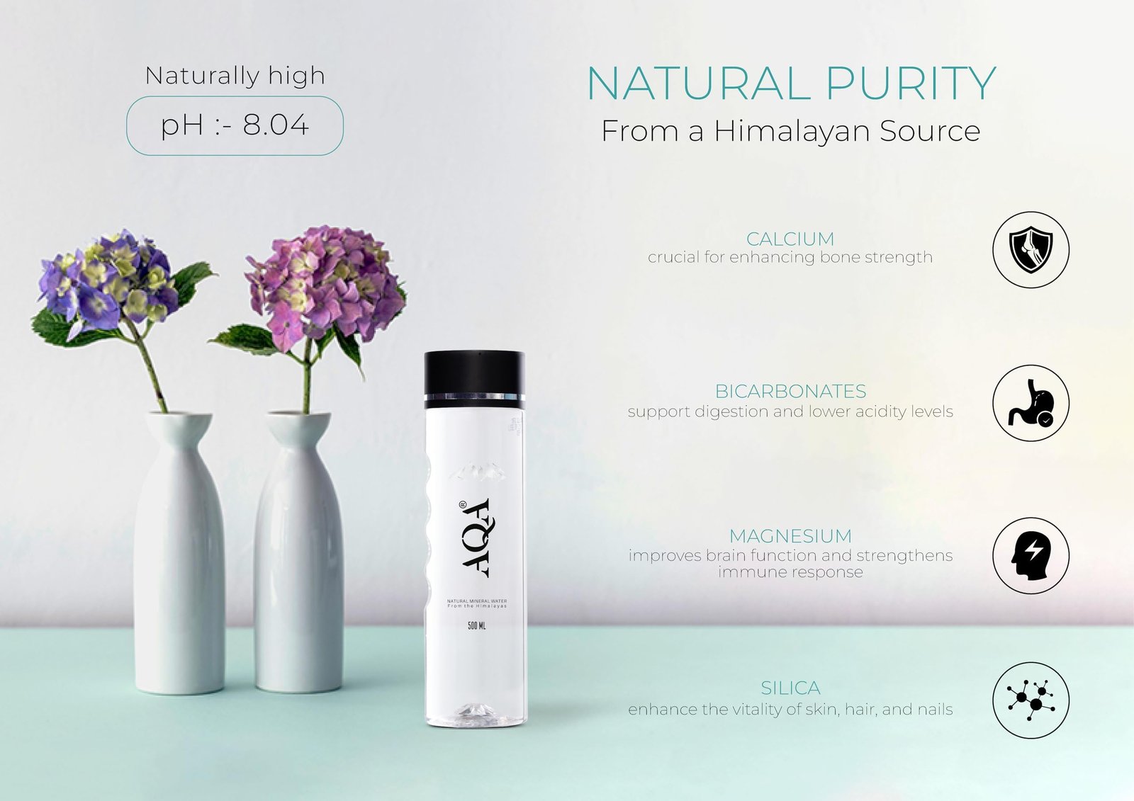 Aqa Still Natural Mountain Water |500Ml - 24Bottles | Natural Mineral Water From The Himalayas | benefits of Calcium & Magnesium | FDA approved material and are BPA free. - Image 6