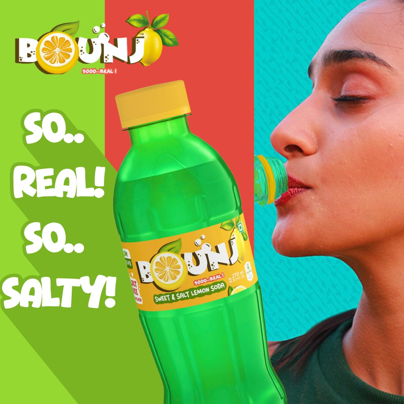 BOUNJ | Sweet and Salt Lemon Soda | Pack of 24 no’s x 270ml | Refreshing carbonated soft drink | | Low sugar | Healthy soda | Low calorie - Image 4