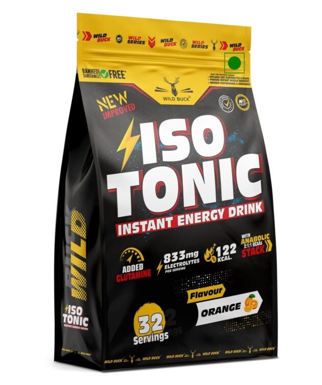 Wild Buck Isotonic Instant Energy Drink Formula, Extended Workout Electrolyte Energy Drink with Anabolic Stack 2:1:1 BCAA, Dextrose Monohydrate and L-Glutamine | 833mg Electrolytes [32 Servings, Orange Flavor]